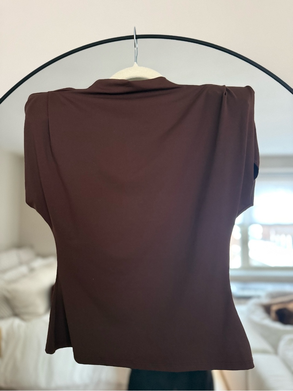 Topshop S Women’s Brown Short-Sleeve shirt Shoulder Pads - Classic Minimal Style